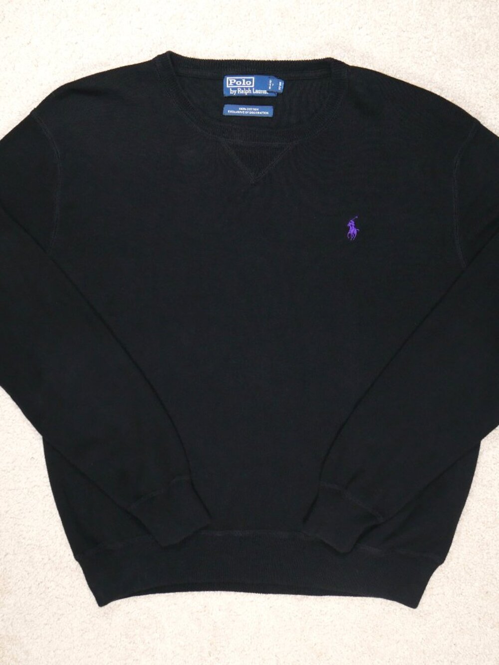 Polo Ralph Lauren Men’s L Black Crewneck Sweater Purple pony Cotton